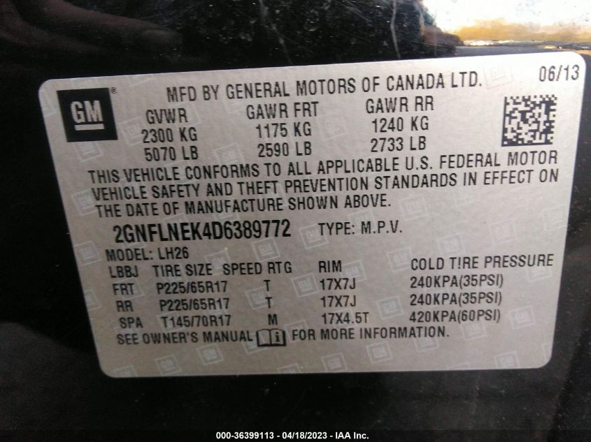 2013 CHEVROLET EQUINOX LT - 2GNFLNEK4D6389772