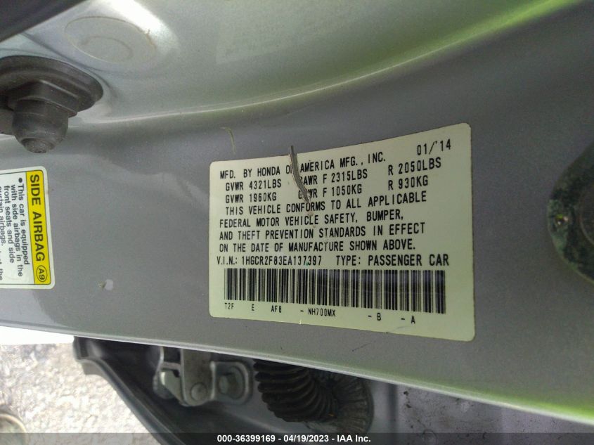 2014 HONDA ACCORD SEDAN EX-L - 1HGCR2F83EA137397