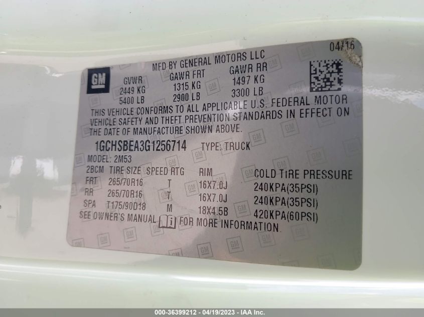 2016 CHEVROLET COLORADO 2WD WT - 1GCHSBEA3G1256714