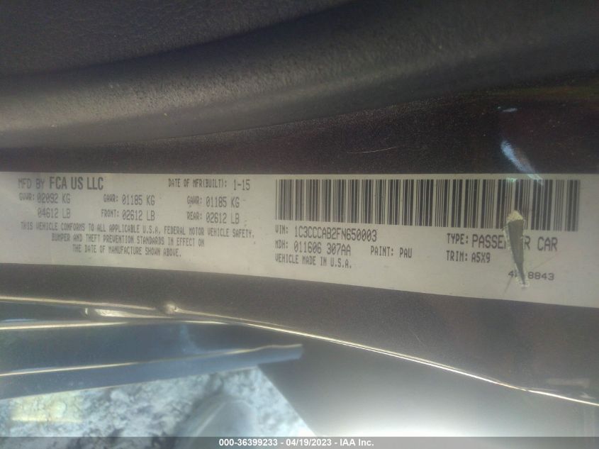 2015 CHRYSLER 200 LIMITED - 1C3CCCAB2FN650003