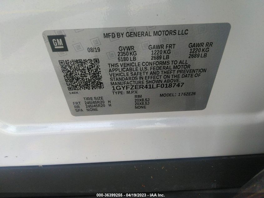 2020 CADILLAC XT4 FWD SPORT 1GYFZER41LF018747