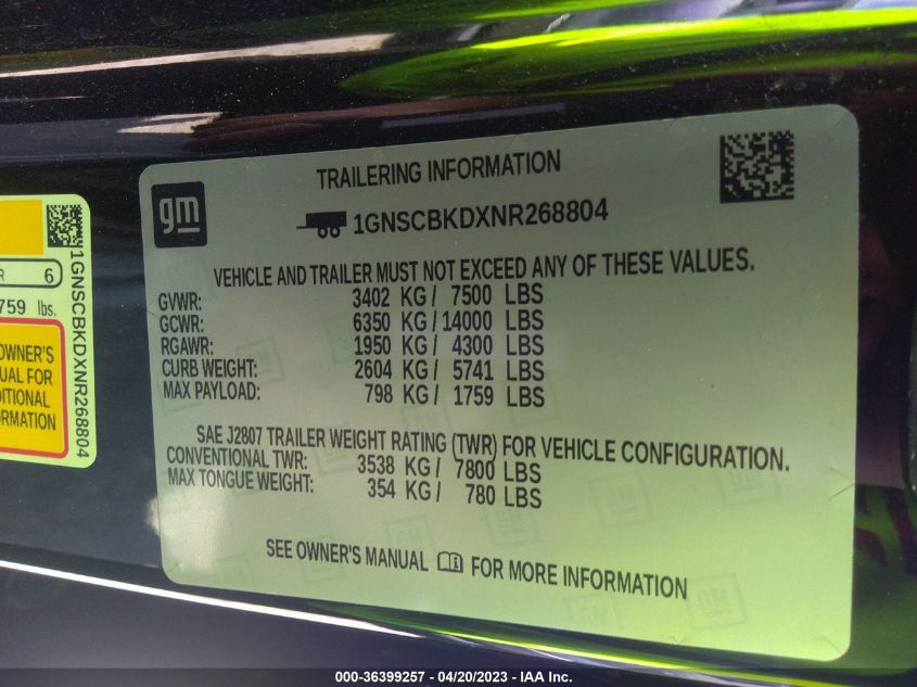 2022 CHEVROLET SUBURBAN LS - 1GNSCBKDXNR268804