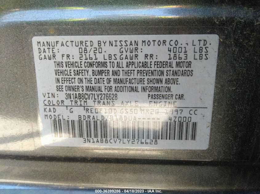 2020 NISSAN SENTRA SV - 3N1AB8CV7LY276628