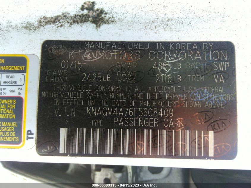 2015 KIA OPTIMA LX - KNAGM4A76F5608409