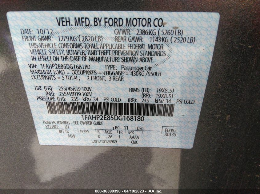 2013 FORD TAURUS SEL - 1FAHP2E85DG168180