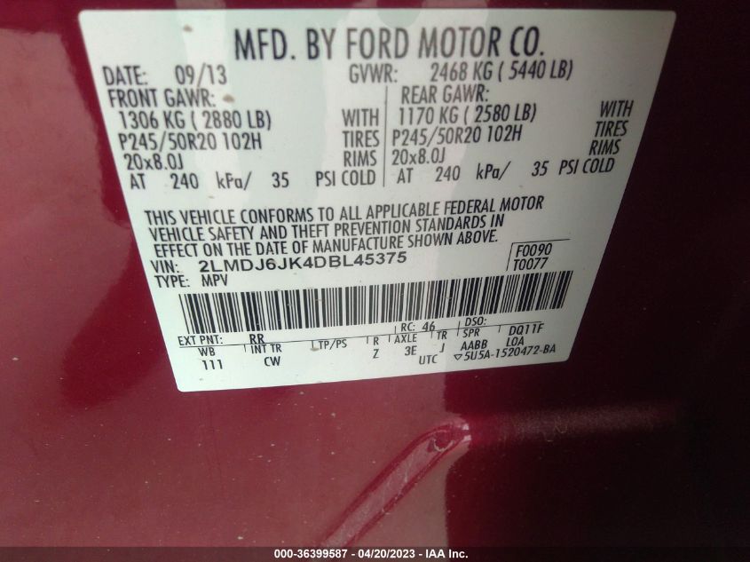 2013 LINCOLN MKX - 2LMDJ6JK4DBL45375