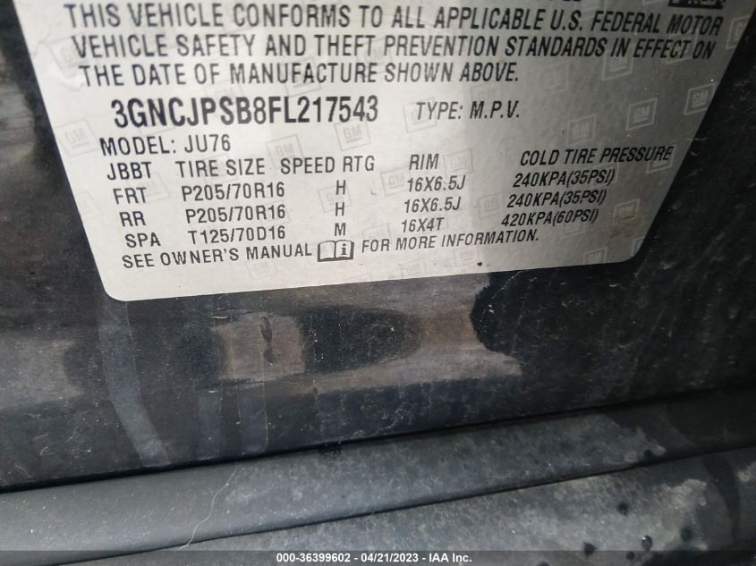 2015 CHEVROLET TRAX LS - 3GNCJPSB8FL217543