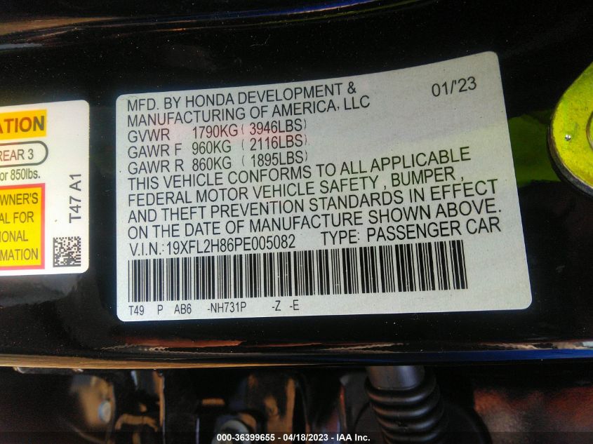 2023 HONDA CIVIC HATCHBACK SPORT - 19XFL2H86PE005082