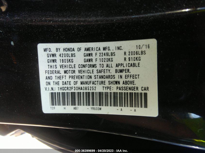 2017 HONDA ACCORD SEDAN LX - 1HGCR2F30HA085252