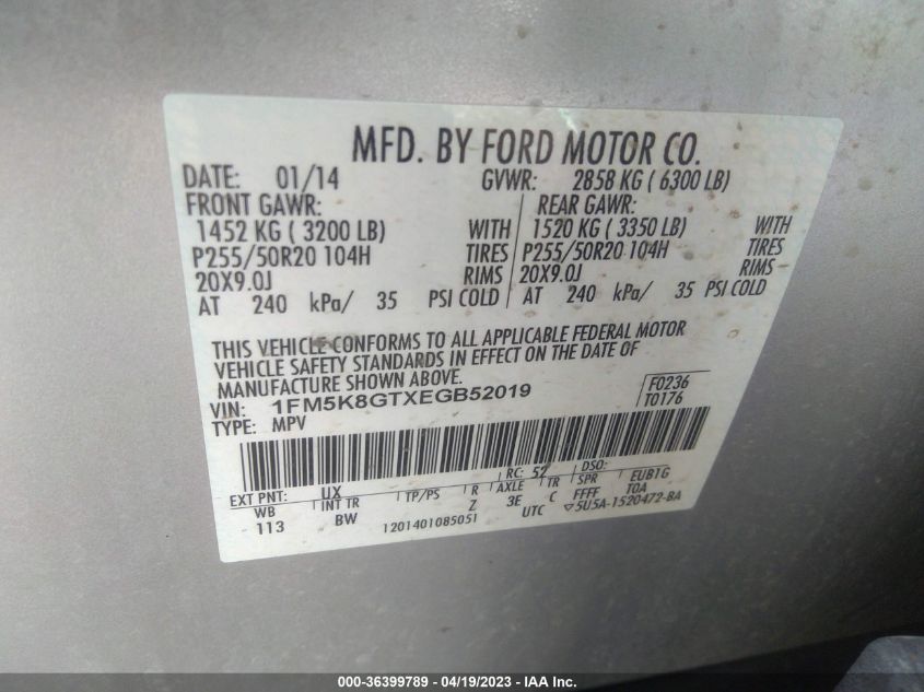 2014 FORD EXPLORER SPORT - 1FM5K8GTXEGB52019