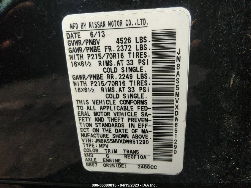 2013 NISSAN ROGUE S - JN8AS5MVXDW651290