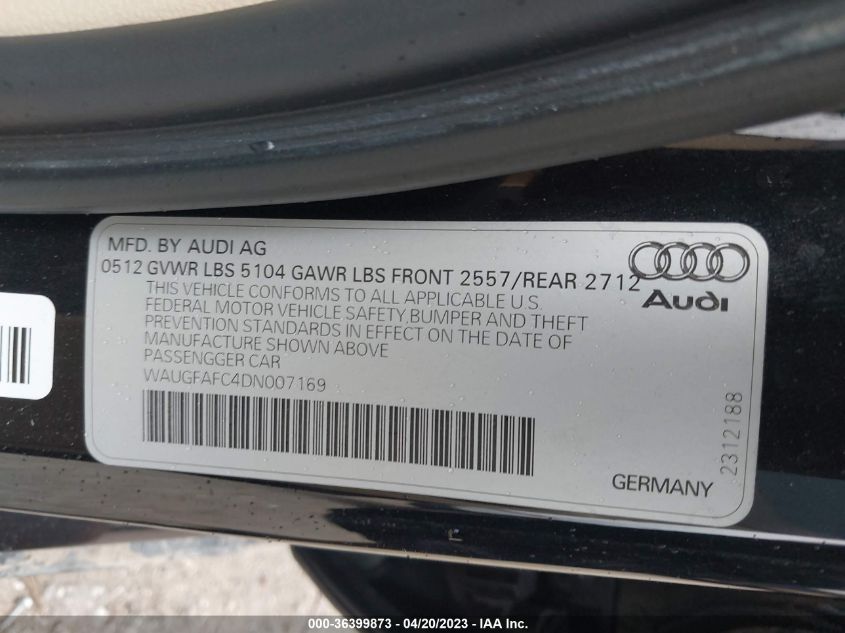 2013 AUDI A6 2.0T PREMIUM PLUS - WAUGFAFC4DN007169