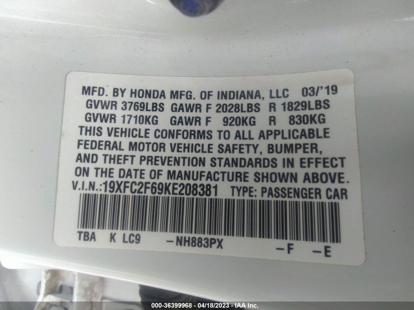 2019 HONDA CIVIC SEDAN LX - 19XFC2F69KE208381
