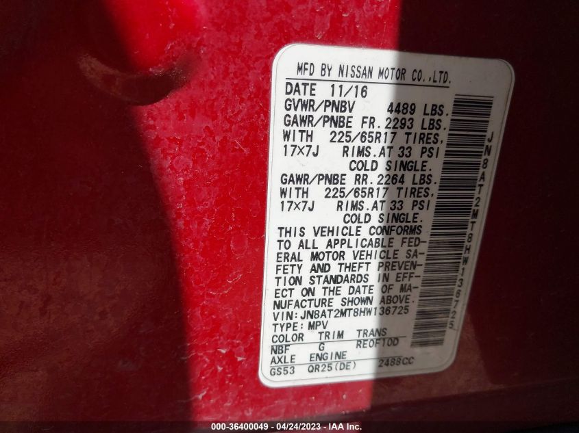 2017 NISSAN ROGUE S - JN8AT2MT8HW136725