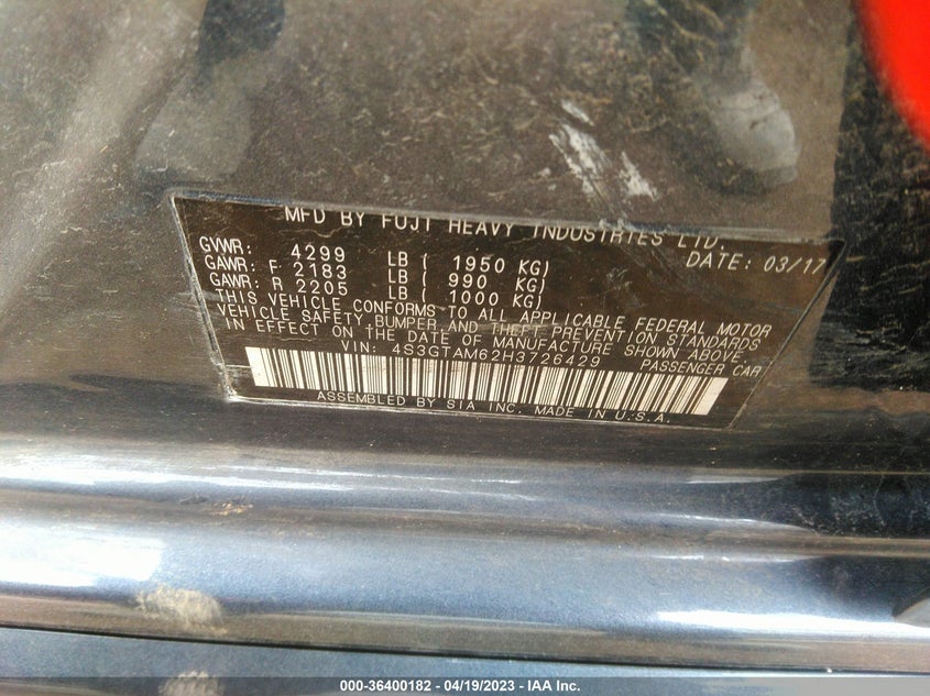 VIN 4S3GTAM62H3726429 2017 SUBARU IMPREZA SPORT