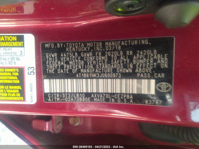 2018 TOYOTA CAMRY XSE - 4T1B61HK3JU600973