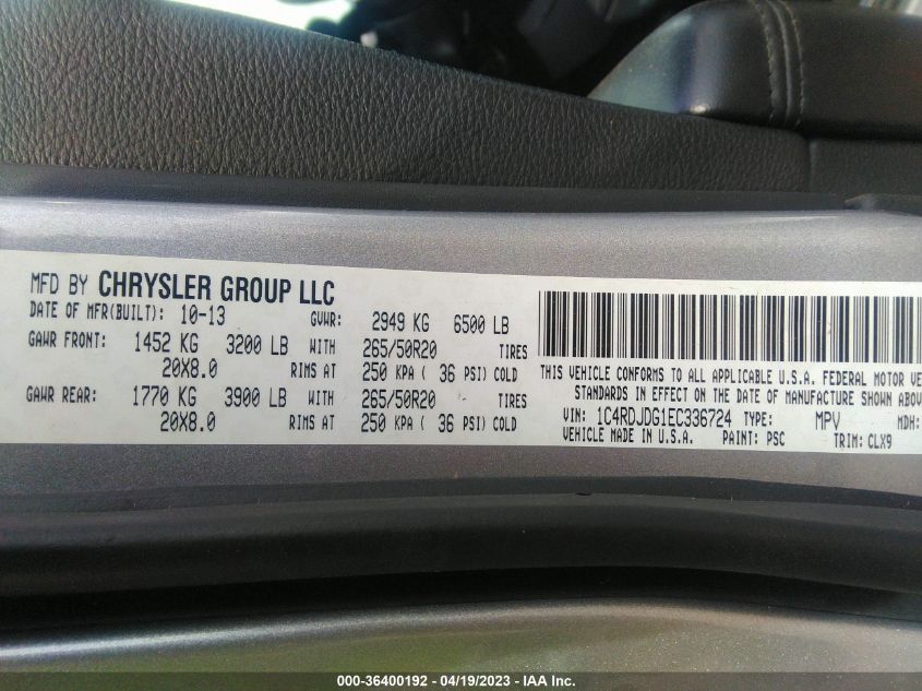 2014 DODGE DURANGO LIMITED - 1C4RDJDG1EC336724