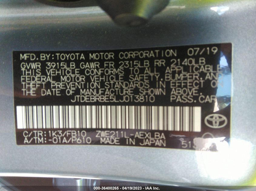 2020 TOYOTA COROLLA HYBRID LE - JTDEBRBE5LJ013810