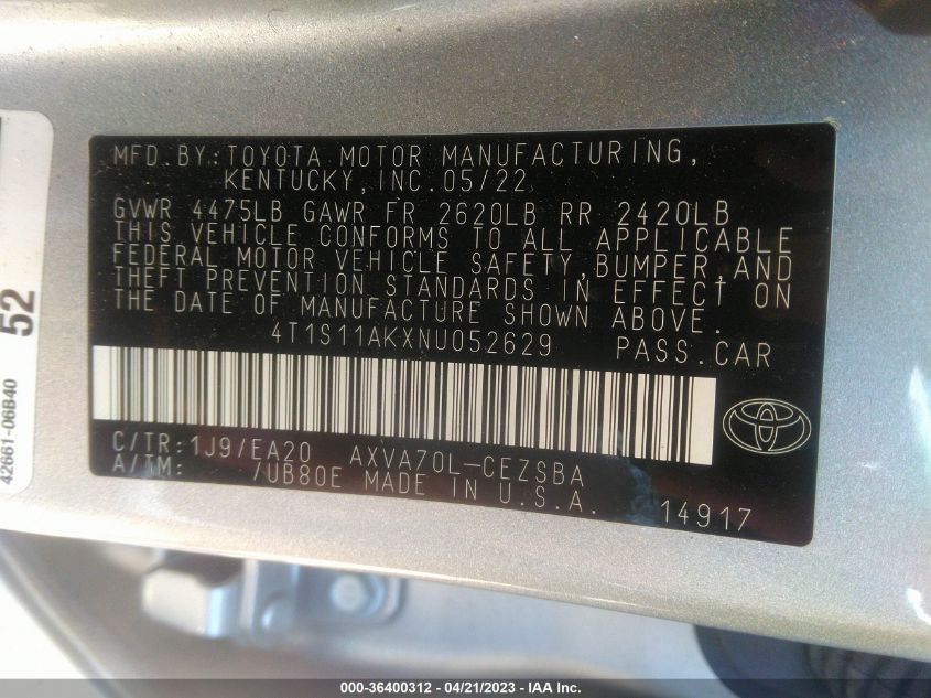 2022 TOYOTA CAMRY SE - 4T1S11AKXNU052629