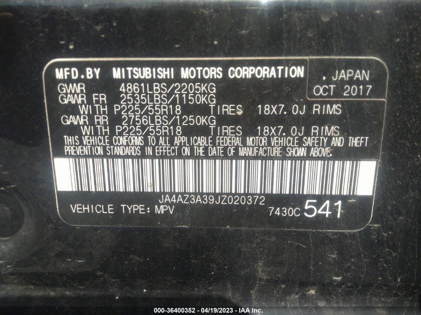 2018 MITSUBISHI OUTLANDER ES/SE/SEL/LE - JA4AZ3A39JZ020372