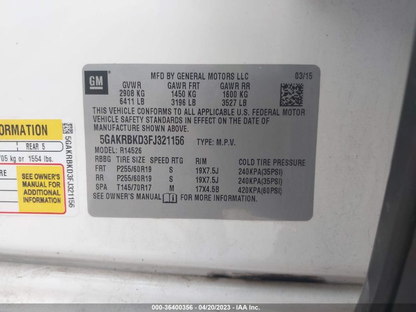 2015 BUICK ENCLAVE LEATHER - 5GAKRBKD3FJ321156