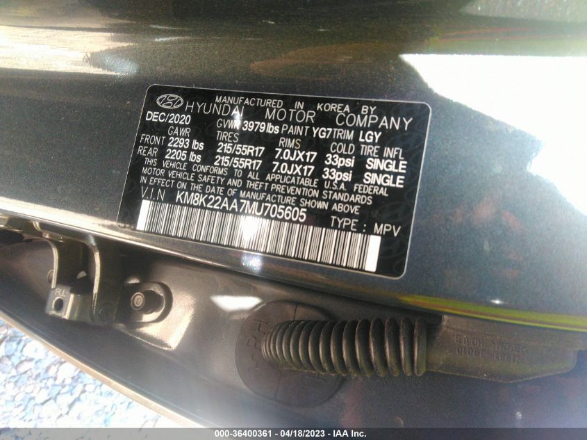 2021 HYUNDAI KONA SEL - KM8K22AA7MU705605