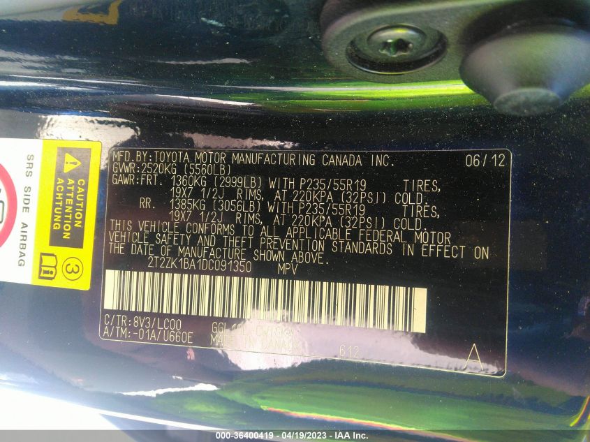 2013 LEXUS RX 350 - 2T2ZK1BA1DC091350