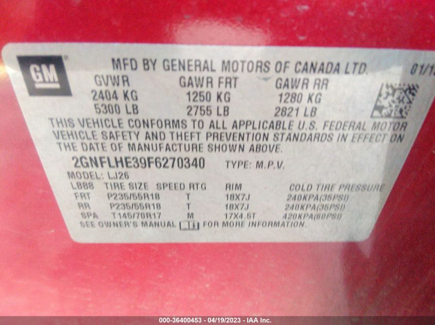 2015 CHEVROLET EQUINOX LTZ - 2GNFLHE39F6270340