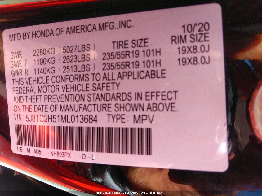 2021 ACURA RDX W/TECHNOLOGY PACKAGE - 5J8TC2H51ML013684