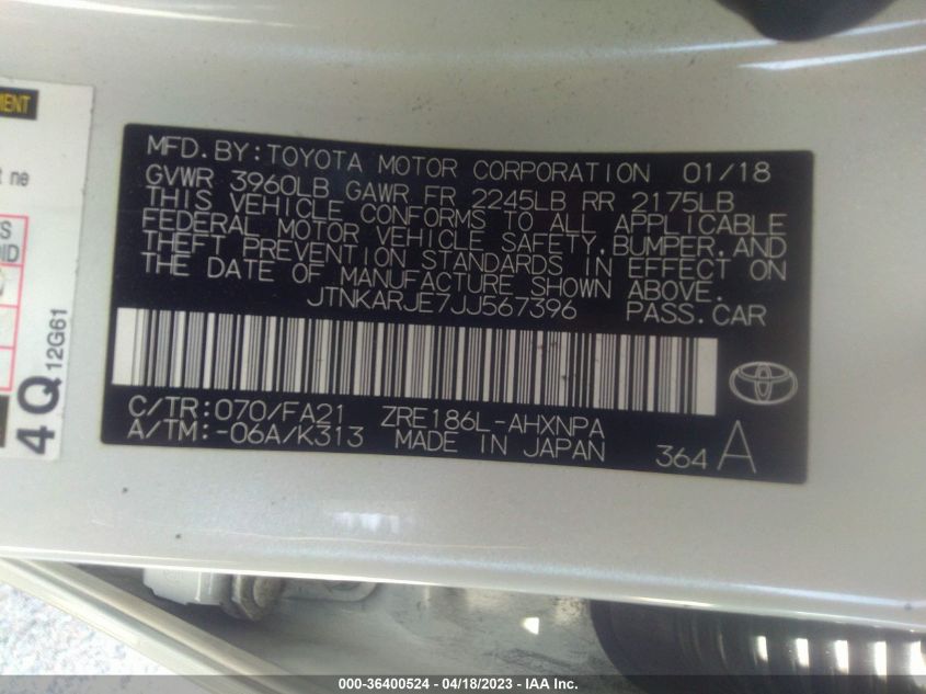 2018 TOYOTA COROLLA IM - JTNKARJE7JJ567396