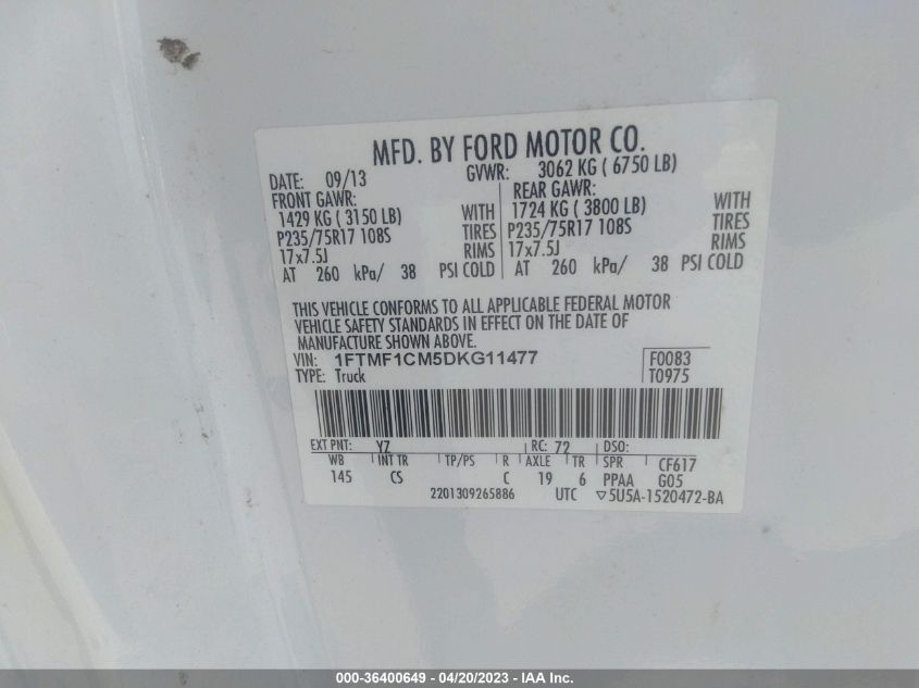 2013 FORD F-150 XL/STX/XLT - 1FTMF1CM5DKG11477