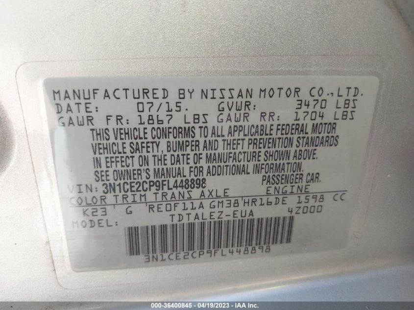 2015 NISSAN VERSA NOTE SL - 3N1CE2CP9FL448898