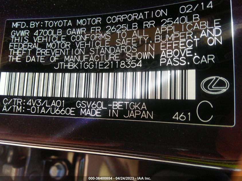 2014 LEXUS ES 350 - JTHBK1GG1E2118354