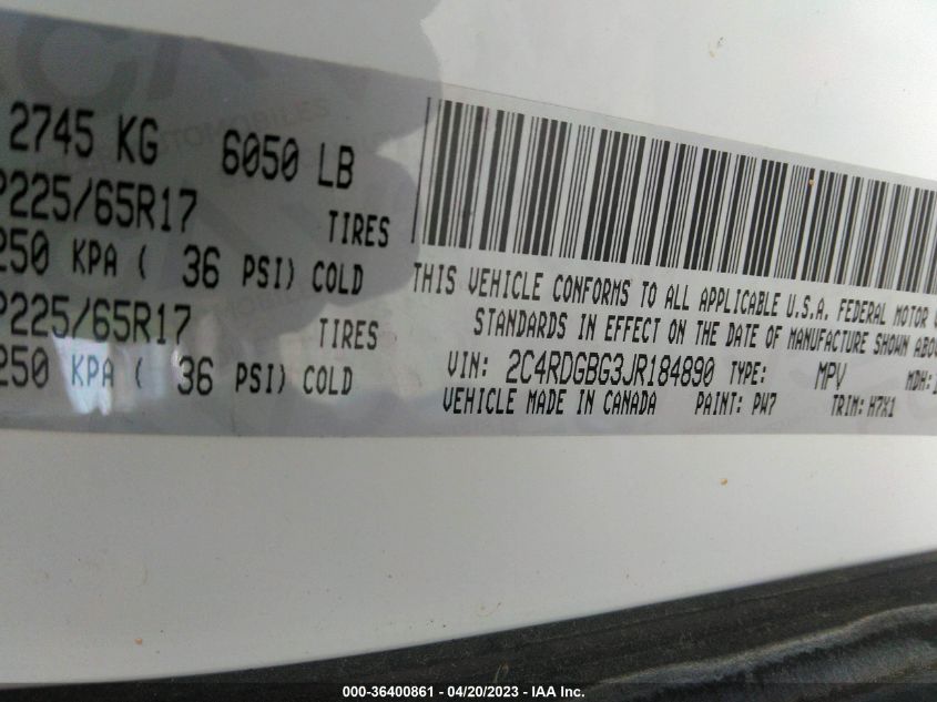 2018 DODGE GRAND CARAVAN SE - 2C4RDGBG3JR184890