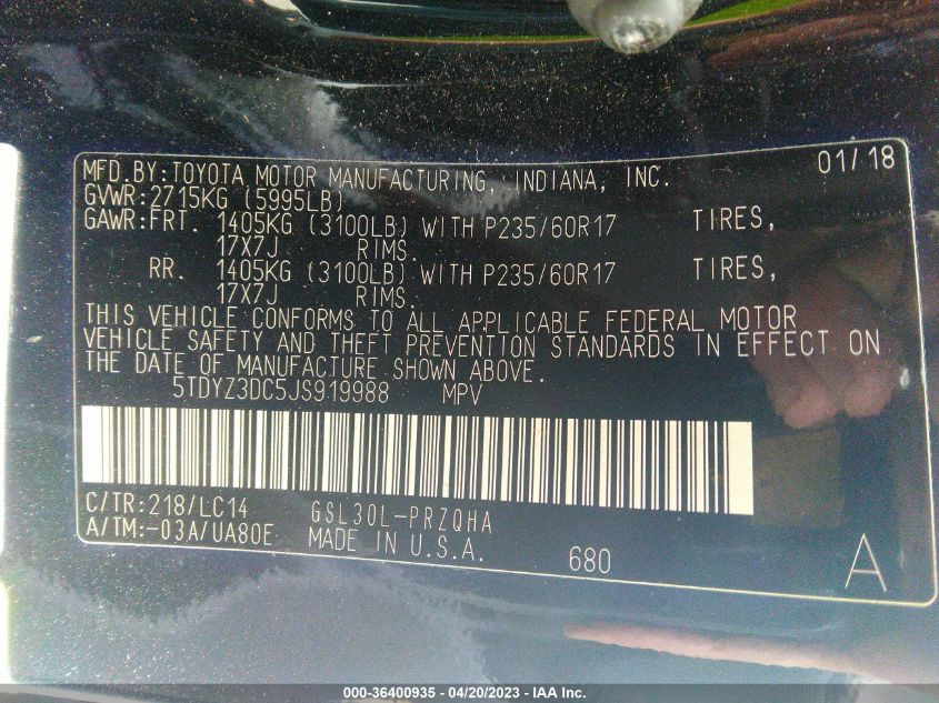 2018 TOYOTA SIENNA XLE AUTO ACCESS - 5TDYZ3DC5JS919988