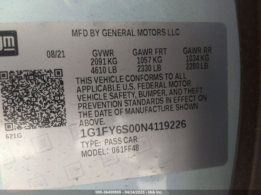 2022 CHEVROLET BOLT EUV LT - 1G1FY6S00N4119226
