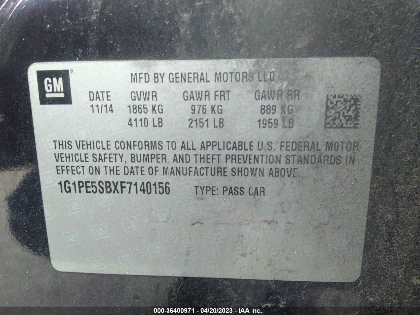 2015 CHEVROLET CRUZE LT - 1G1PE5SBXF7140156