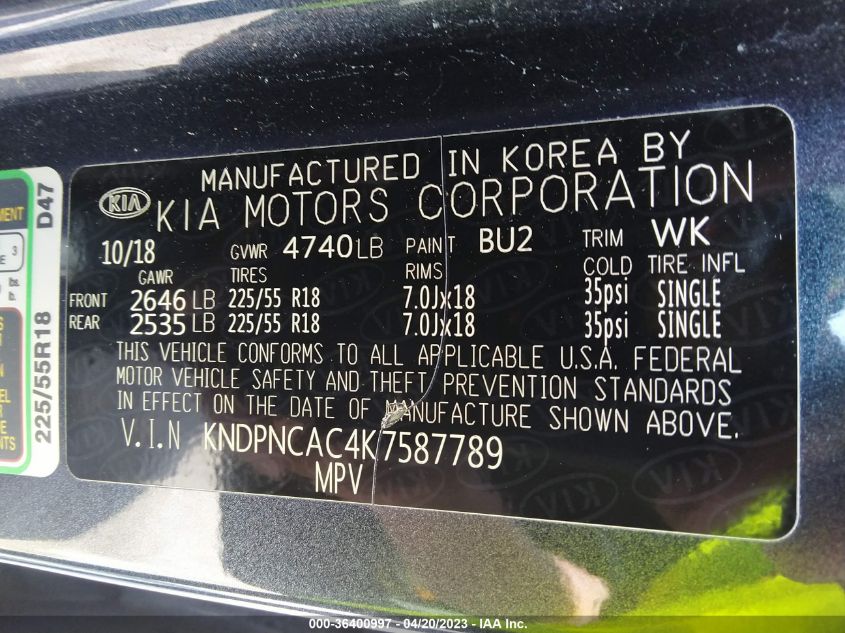 2019 KIA SPORTAGE EX - KNDPNCAC4K7587789