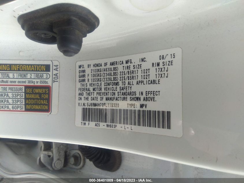 2015 HONDA CR-V EX-L - 5J6RM4H70FL119320