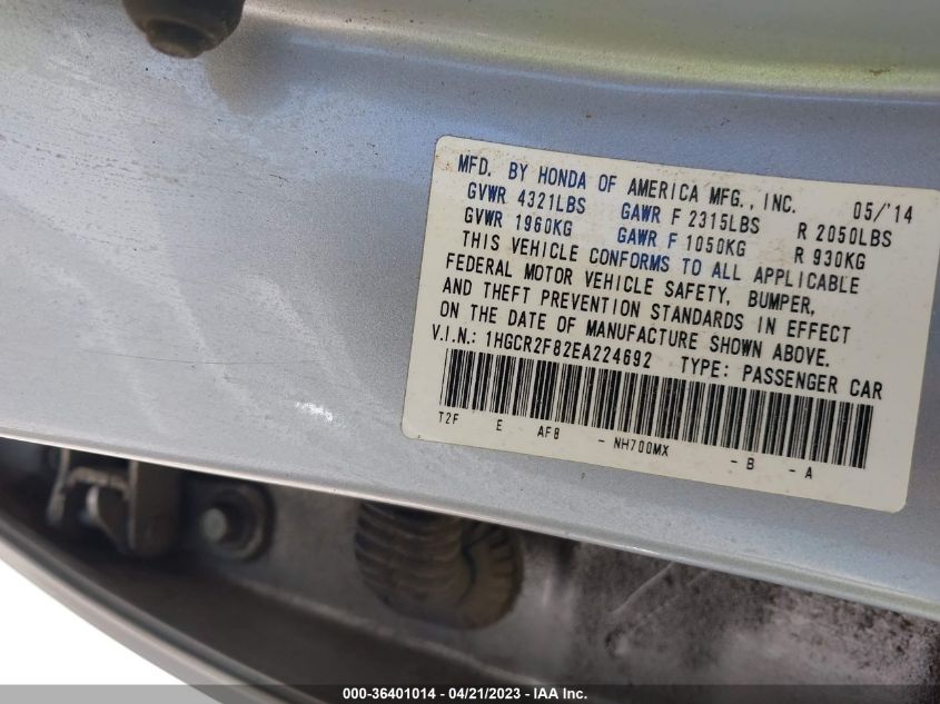 2014 HONDA ACCORD SEDAN EX-L - 1HGCR2F82EA224692