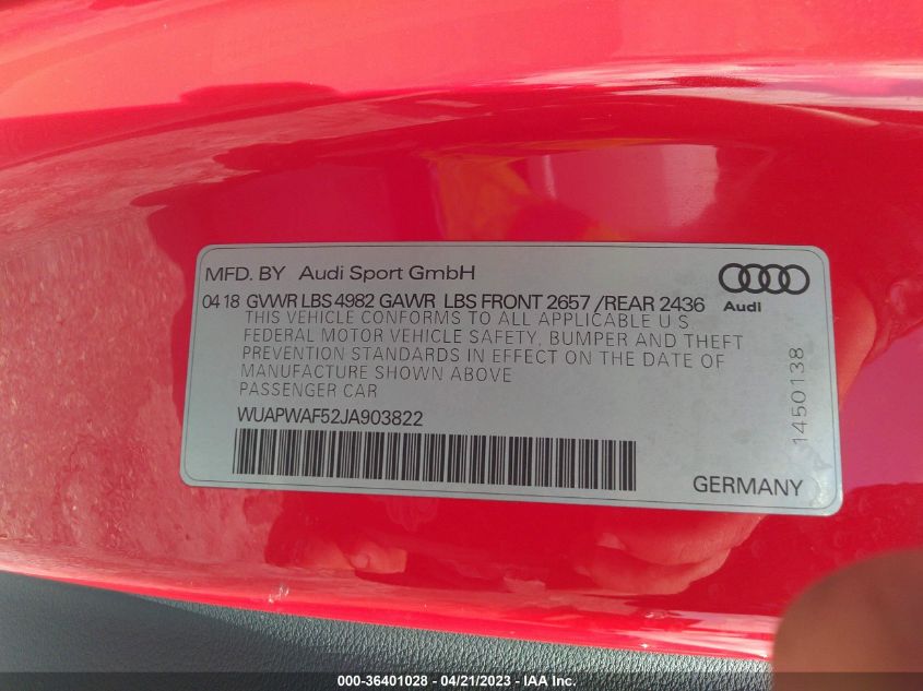 2018 AUDI RS 5 COUPE - WUAPWAF52JA903822