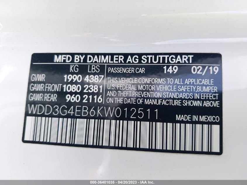 2019 MERCEDES-BENZ A-CLASS A 220 - WDD3G4EB6KW012511