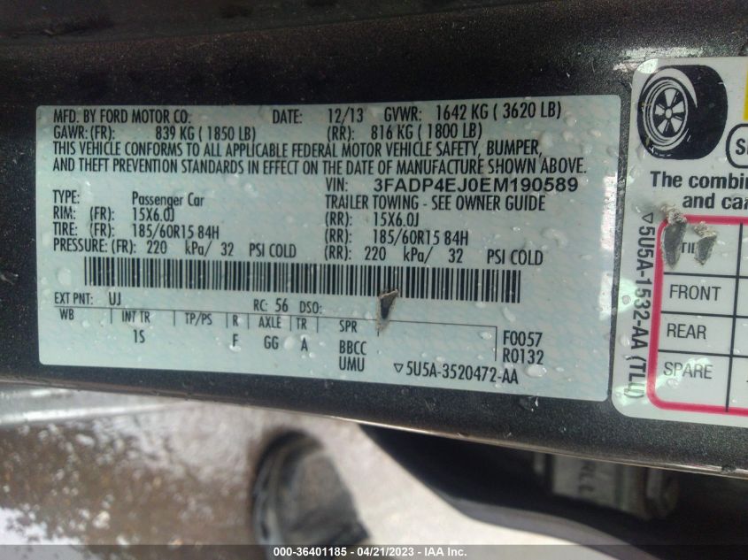 2014 FORD FIESTA SE - 3FADP4EJ0EM190589