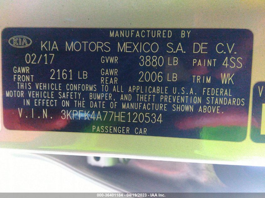 2017 KIA FORTE LX - 3KPFK4A77HE120534