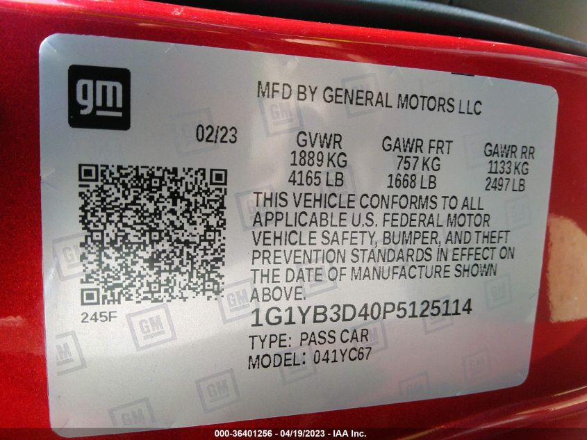 2023 CHEVROLET CORVETTE 2LT - 1G1YB3D40P5125114