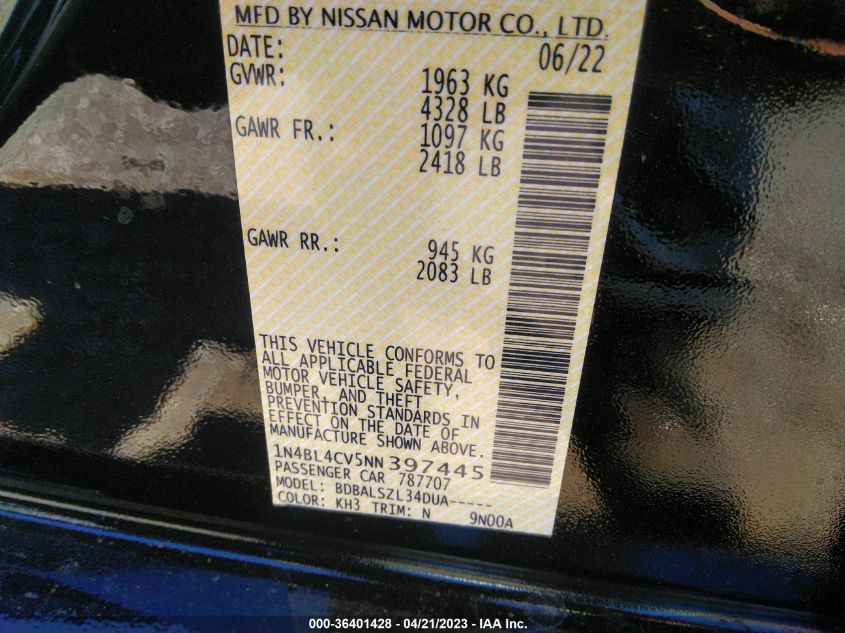 2022 NISSAN ALTIMA 2.5 SR - 1N4BL4CV5NN397445