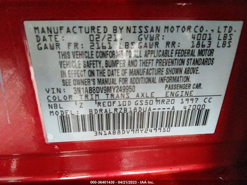 2021 NISSAN SENTRA SR - 3N1AB8DV9MY249950