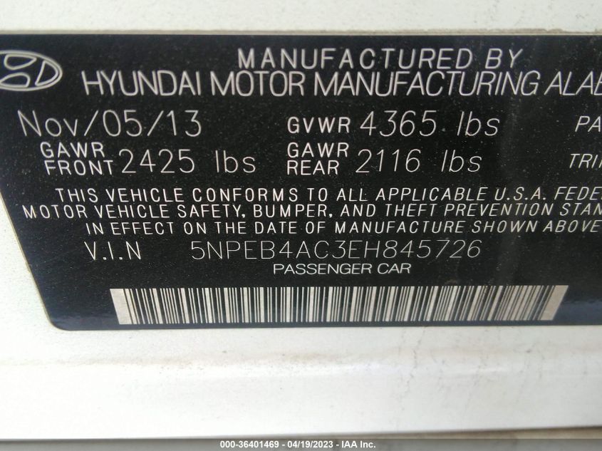 2014 HYUNDAI SONATA GLS - 5NPEB4AC3EH845726