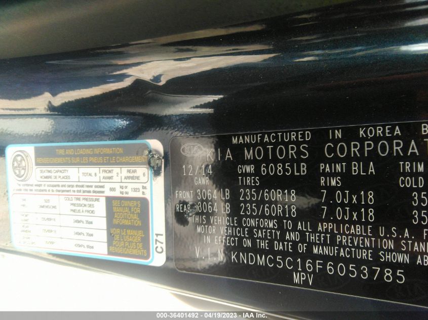 2015 KIA SEDONA EX - KNDMC5C16F6053785