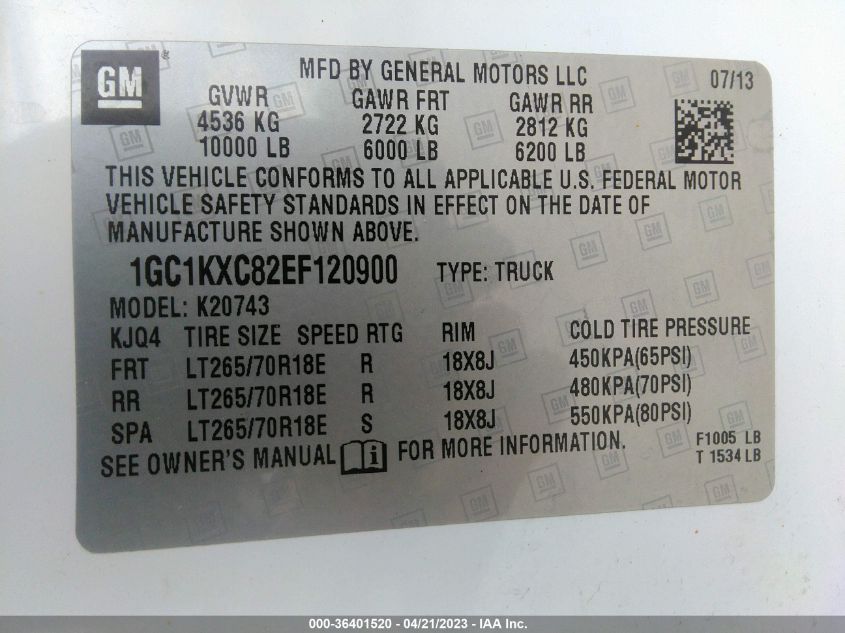2014 CHEVROLET SILVERADO 2500HD LT - 1GC1KXC82EF120900